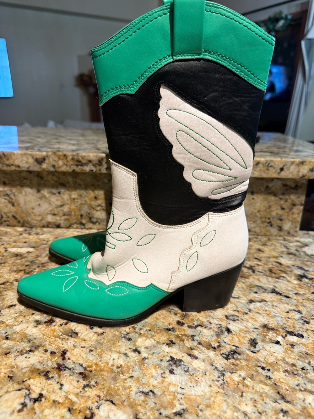 Public Desire Green, White & Black Howdy Western Boots Women’s
